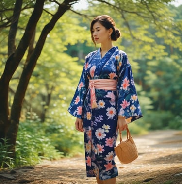 japanischer Kimono mit Yukata und Obi-Gürtel – traditionelle japanische Kleidung handgefertigt