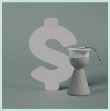 a dollar sign with a cap and tassel on a wooden figure
