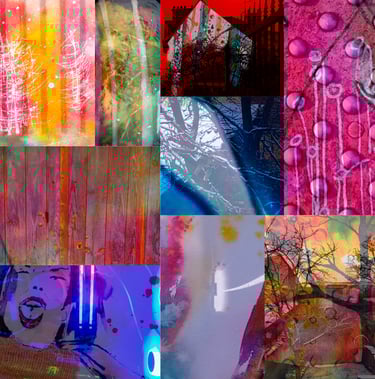 a collage of different images of fusion mix technique watercolor photography