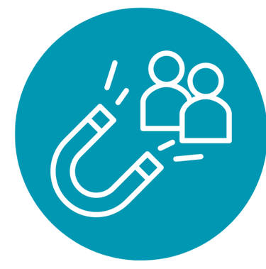 Icône avec un aimant qui attire des personnages pour représenter l'attractivité