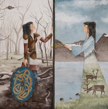 Women standing in front of a door