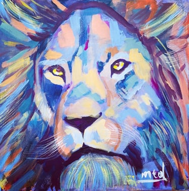 a painting of a lion head with a lioness face