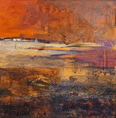 Al atardecer, óleo sobre lienzo del artista pintor Argi Girón. Red dusk oil artist painter lanscape