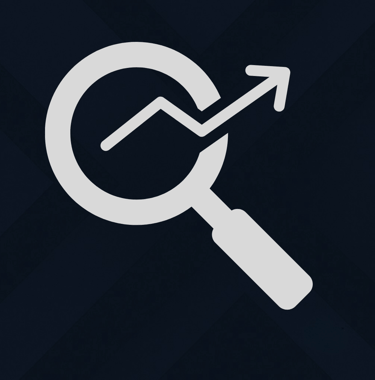 Minimalist icon of a magnifying glass with an upward trending arrow inside, symbolizing SEO growth a