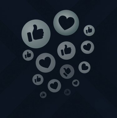 Minimal icons of thumbs up and hearts in circles, symbolizing social media engagement.