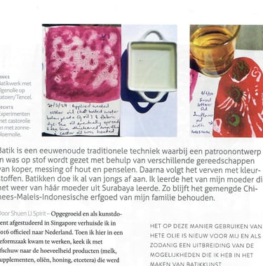 vezel magazine, batik artist, netherlands, shuen-li spirit, batik workshop, experimental batik, oils