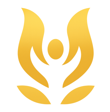 Gouden logo-symbool dat groei en innerlijke balans uitdrukt.