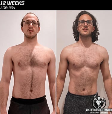 Stef's front view before and after their online fitness transformation, achieved with personalised c