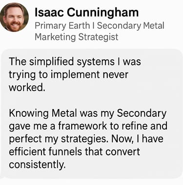 Testimonial Earth + Metal Archetype: A marketing strategist shares their success of their funnels by refining their framework