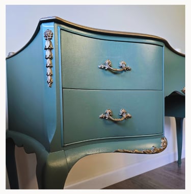 'Green Smoke'  dressing table -hand painted by Julia at Absolutely Mintage 