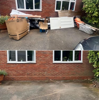 before and after picture of waste removed by Hilton clearance in st johns Worcester