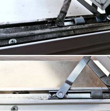 Window hinge before and after maintenance and repair