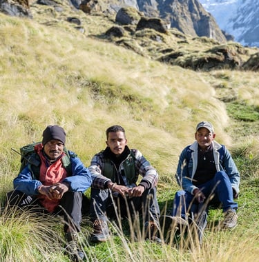 Portrait: Bajrang Singh, Suraj Singh, Anand Singh, Near Kafni Glacier, ©Himanshu Panchal, 2025