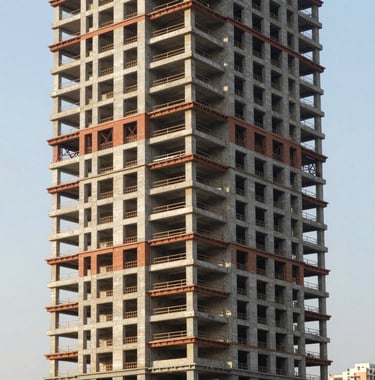 An architectural photo of a high-rise building project with innovative technical infrastructure in a Vietnamese city. The style is modern and dynamic, with sharp contrast and natural lighting highlighting the terracotta accents.