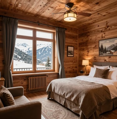 Interior shot of a luxury bedroom with soft sage green pillows and warm off-white linen bedding. Soft morning light coming through a window, serene atmosphere.