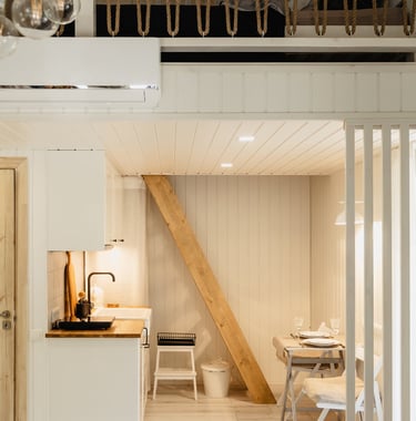 Kitchen area in Gluosnis cottage