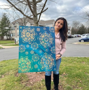 Richa Rashmi with her artwork Richa Gallery