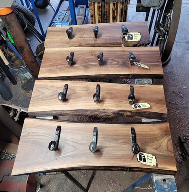 Black walnut Coat rack with Rail Road spike hooks