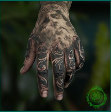Hand and Finger Black Pattern Tattoo by Max Duong Tattoo Da Nang