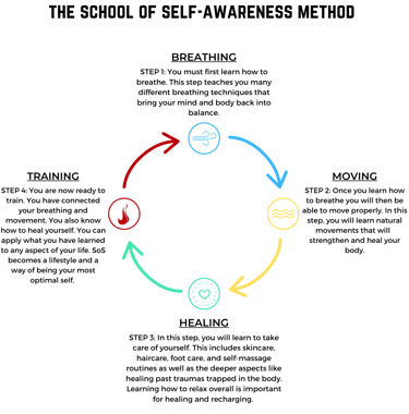 An informational graphic to explain the School of Self-Awareness method