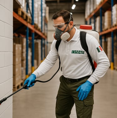 Técnico realizando servicio de fumigación