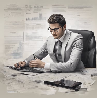 a person sitting at a desk with a notebook and pen