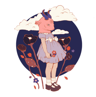 a cartoon goat girl in a dress with a bow tie Baphomet occult illustration