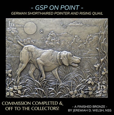 GSP on Point - German Shorthaired Pointer Portrait- Bronze Relief Sculpture - Jeremiah D Welsh