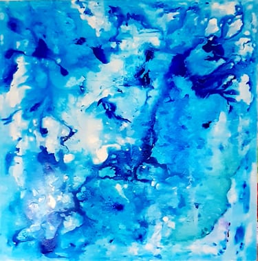 Sous la banquise peinture abstraite acrylique bleus profonds Jacqueline Poitevin  Ville glacière