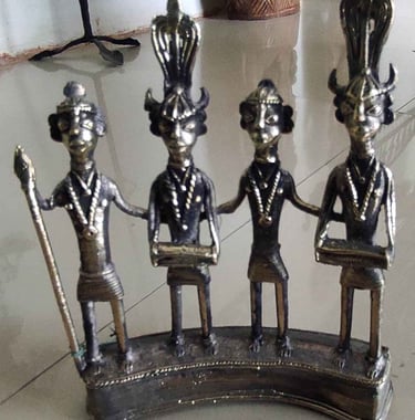 "Handcrafted brass statue of four tribal dancers–traditional Bastar art-Suitable for export"