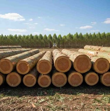 Plantation sourced eucalyptus round logs from India, graded and debarked for industrial processing and export