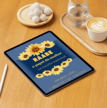 E-book Raabe o papel da mulher na batalha espiritual exibida em tablet sobre mesa