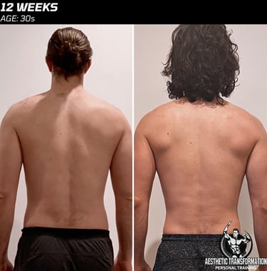 Stef's back view showing the results of their fitness transformation through Aesthetic Transformatio