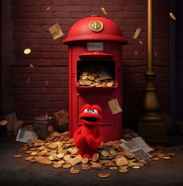 a red phone booth with a red phone booth and a red phone booth