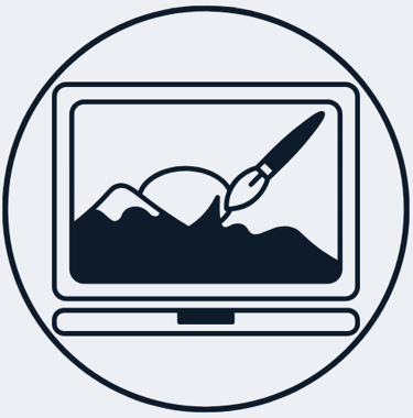 Jimproved Tech logo of a screen with a painting, representing graphic design services