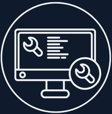 Jimproved Tech logo of a screen with a wrench, representing Operating System upgrades, maintenance