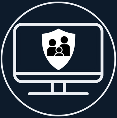 Jimproved Tech logo of a screen with a shield and family, Parental controls and internet filtering