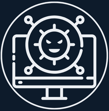 Jimproved Tech logo of a screen with a virus on it, representing virus and malware removal