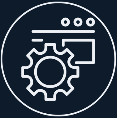 Jimproved Tech logo of a webpage with a gear, representing software support