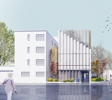 This image displays an outside capture of the book nook project in the UK.