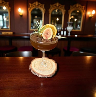Fig & Fable, verdant Manhattan, fall cocktail by Bender Mixology