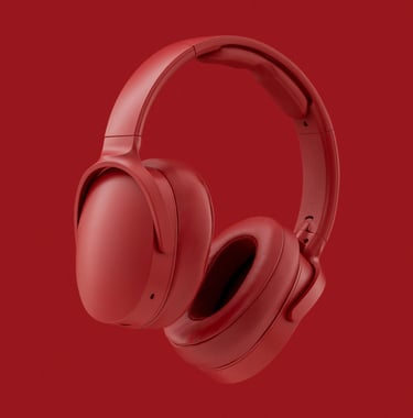 Product photography - red headphones with a red background