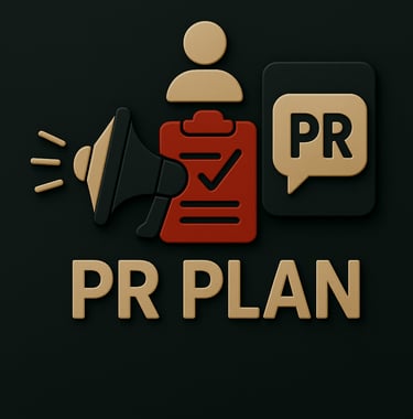 Megaphone, envelope, and PR document symbolizing communication strategies in a marketing plan