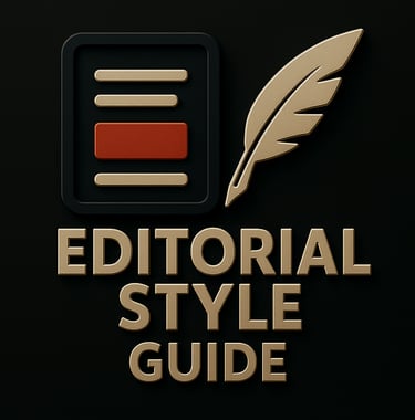 Document layout icon and feather pen above the text ‘Editorial Style Guide