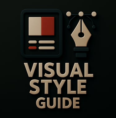 Layout grid with color blocks and pen tool icon above the text ‘Visual Style Guide