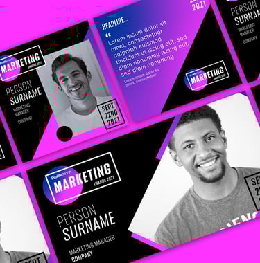 a series of social card templates with a purple background for Prolific North Awards Campaign