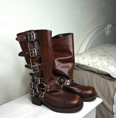 Miu Miu burnt leather buckle boots autumn spring winter