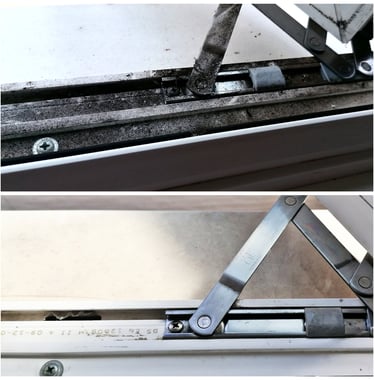 Window hinge before and after maintenance and repair
