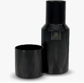 a black vase with a black vase and a black vase