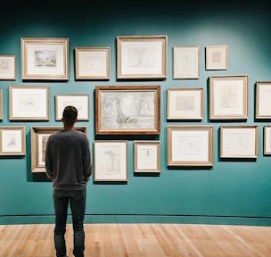 Framed prints arranged and hung